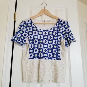 Anthropologie Deletta neon beaded lace peplum top